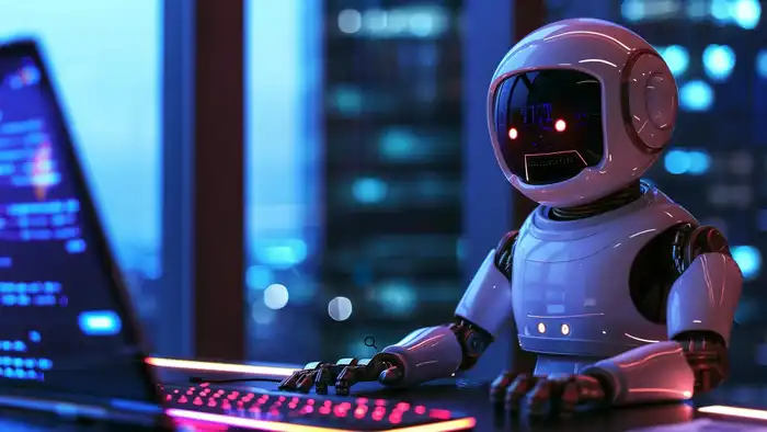 un robot che usa un computer