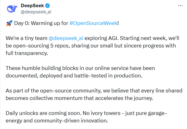 DeepSeek informa sulle sue attività AGI su X